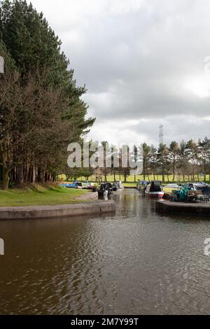 Lyme View Marina and Adlington Canal Basin on the Macclesfield Canal near Higher Poynton Cheshire England Stock Photo