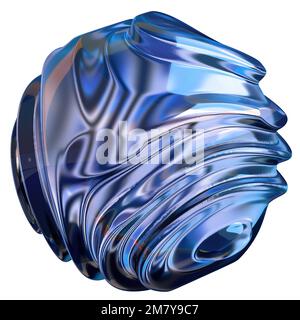 Blue Spherical geometry with organic wave-like pattern Abstract, dramatic, passionate, luxurious and exclusive isolated 3D rendering graphic design Stock Photo