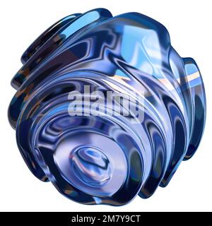 Blue Sphere with organic wave-like pattern Abstract, dramatic, passionate, luxurious and exclusive isolated 3D rendering graphic design elemental Stock Photo