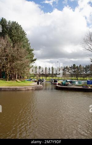 Lyme View Marina and Adlington Canal Basin on the Macclesfield Canal near Higher Poynton Cheshire England Stock Photo