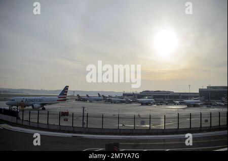 Washington, United States. 11th Jan, 2023. Planes are grounded at Reagan National Airport in Washington, DC after a system failure at Federal Aviation Administration (FAA) affected flights nationwide. The FAA enacted a nationwide ground stop on flight departures until 9 a.m. on Thursday, January 11, 2023. Photo by Bonnie Cash/UPI Credit: UPI/Alamy Live News Stock Photo