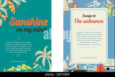 Escape hiking trip template vector holiday camping poster set Stock Vector