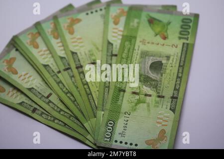 A Sri Lankan 1000 rupee bill notes isolated on white background Stock Photo