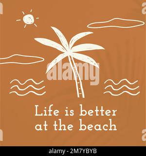 Editable summer doodle template vector with quote social media post Stock Vector