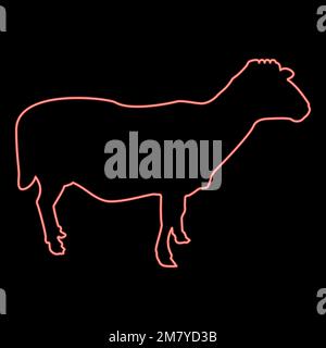 Neon sheep Ewe Domestic livestock Farm animal cloven hoofed Lamb cattle red color vector illustration image flat style light Stock Vector