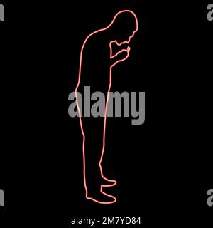 Neon man cleans teeth Male brushing Toothbrush hold in hand arm Taking care health Oral hygiene Healthy lifestyle concept Morning routine Dentalcare Stock Vector