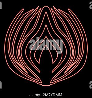 Neon onion cut in half part Bulbs chopped sliced vegetable red color vector illustration image flat style light Stock Vector