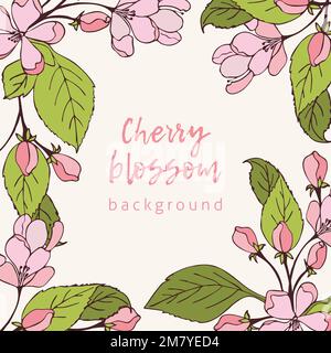 Cherry blossoms pastel background, hand drawn spring flowers. Vector illustration Stock Vector