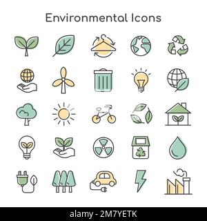 Environmental icons vector for business in green simple line set Stock Vector