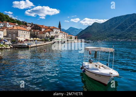 Perast waterfront on the Bay of Kotor in Montenegro Stock Photo