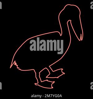 Neon pelican bird Seabird Waterbird red color vector illustration image flat style light Stock Vector