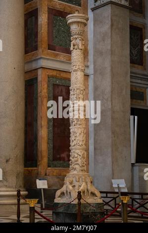 Rome. Italy. Basilica of Saint Paul Outside the Walls (Basilica Papale di San Paolo fuori le Mura). 12th century paschal candlestick attributed to Nic Stock Photo