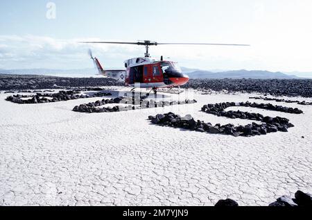 A view of a UH-1N Iroquois helicopter during search and rescue exercises near Naval Air Station Fallon, Nev. Country: Unknown Stock Photo