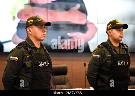Colombia's Gaula Police anti-extortion and kidnapping division director, colonel Giovani Cristancho, gives a press conference in Bogota, Colombia, January 11, 2022. Photo by: Cristian Bayona/Long Visual Press Stock Photo