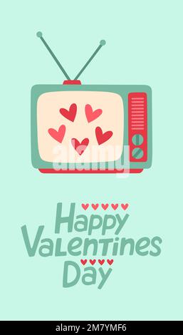 Happy Valentines Day Poster or banner with cute font, sweet hearts isolated. Promotion and shopping template vector Stock Vector
