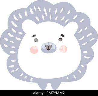 Funny vector hedgehog in hand drawn scandinavian baby style. Outline drawing. Perfect for apparel, cards, poster, nursery decoration. Isolated on Stock Vector