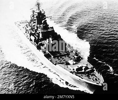 Aerial starboard bow view of the Soviet guided missile cruiser Kirov. 'Soviet Military Power,' 1983, Page 57. Country: Unknown Stock Photo