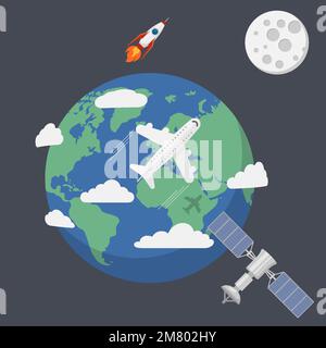 Earth in space isolated on background. Vector illustration. Eps 10. Stock Vector