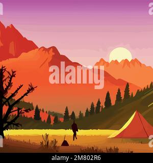 https://l450v.alamy.com/450v/2m802r6/summer-camp-vector-illustrationcamping-with-camping-background-mountains-with-lake-evening-vintage-typographic-design-with-camping-tent-and-forest-silhouette-outdoor-camping-adventure-background-2m802r6.jpg