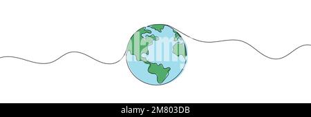 Earth one line drawing. Continuous line Globe. Stock Vector