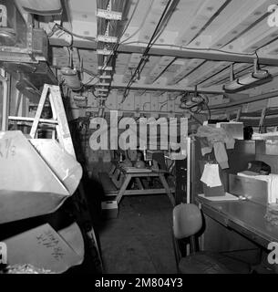 The tactical towed array sonar bathythermograph room aboard the guided missile frigate NICHOLAS (FFG-47). The ship is 70 percent complete. Base: Bath State: Maine (ME) Country: United States Of America (USA) Stock Photo