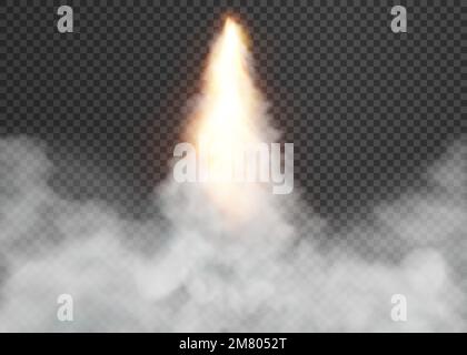 Spaceship fly rockets launch smoke cloud. isolated on transparent background. Vector illustration. Eps 10. Stock Vector
