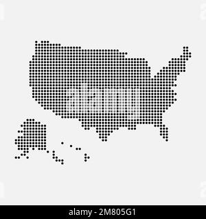 Pixel mosaic map of USA. Halftone design. Vector illustration. Eps 10. Stock Vector