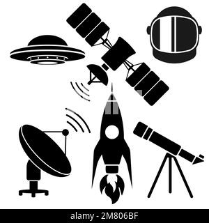 Space exploration icons set isolated on white background. Vector illustration. Eps 10. Stock Vector