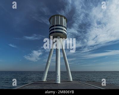 Lifeguard tower with seascape in the background Stock Photo