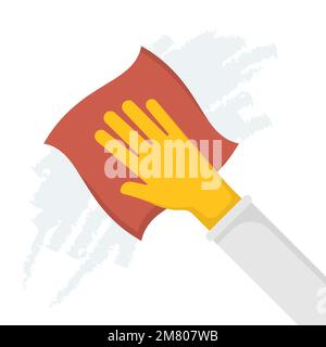 Hand holding napkin cloth cleaning wall. Vector illustration. Eps 10. Stock Vector