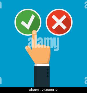 Hand pushing button with checkmark. icon isolated on white background. Vector illustration. Eps 10. Stock Vector