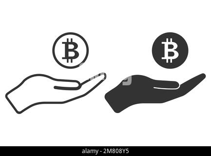 Pictograph of money in hand. Save money icon. Bitcoin icon. Vector illustration. Eps 10. Stock Vector