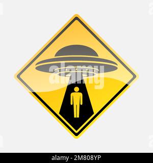 Yellow road sign with text Ufo Activity Area isolated on white background. Vector illustration. Eps 10. Stock Vector
