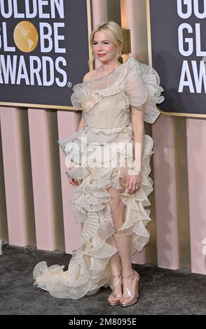 Los Angeles, USA. 09th Jan, 2023. Michelle Williams arriving at the 80th Golden Globe Awards at the Beverly Hilton Hotel. Picture: Sarah Stewart Credit: Paul Smith/Alamy Live News