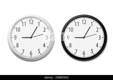 Realistic Simple Round Wall Office Clock. Vector illustration. Eps 10. Stock Vector