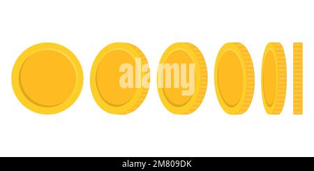Set of rotating gold coins isolated on white background. Vector illustration. Eps 10. Stock Vector