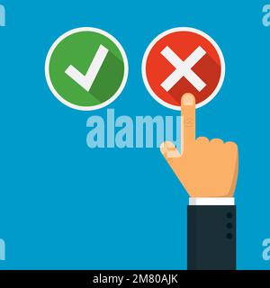 Hand pushing button with checkmark. icon isolated on white background. Vector illustration. Eps 10. Stock Vector