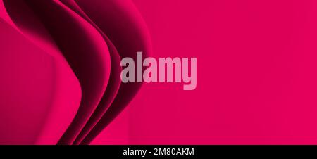 Abstract colored paper geometry composition monochrome background in viva magenta color with curved lines and shapes Stock Photo