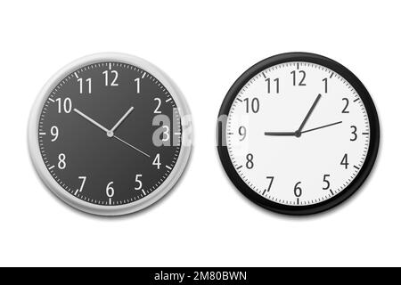 Realistic Simple Round Wall Office Clock. Vector illustration. Eps 10. Stock Vector