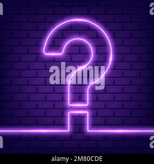 Glowing outline neon question mark or sign on black background, ui and ux light icon and bright symbol. Vector illustration. Eps 10. Stock Vector