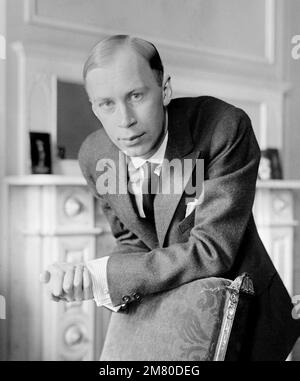Sergei Prokofiev. Portrait of the Russian composer, pianist and conductor, Sergei Sergeyevich Prokofiev (1891-1953), photo by Bains News Service, c. 1918-1920 Stock Photo