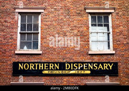 Northern Dispensary, a free medical clinic founded 1827 on Christopher Street and Waverly Place in Greenwich Village, New York City, NY, USA Stock Photo