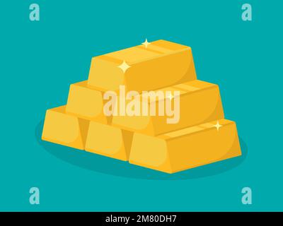 Gold bars or ingot. Flat style isometric icon. Vector illustration. Eps 10. Stock Vector
