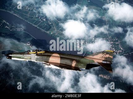 F-4G Phantom fighter aircraft from the 35th Tactical Fighter Wing, Tactical  Air Command, fly over the coastline of Bahrain during Operation Desert  Shield. The aircraft are armed with AGM-88 high-speed, anti-radiation,  air-to-surface