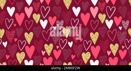 Pink and gold glitter hearts seamless pattern. Cute Valentines Day ...