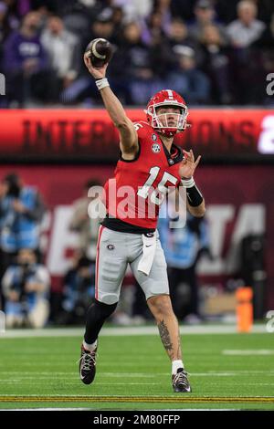 Georgia Bulldogs Quarterback Carson Beck (15) Rolls Out To Pass During ...