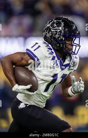 TCU Horned Frogs wide receiver Derius Davis (11) returns a kickoff during the College Football Playoff National Championship against the Georgia Bulld Stock Photo