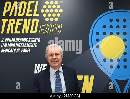 Milan, Italy PADEL TREND EXPO first Italian event dedicated to PADEL from 13 to 15 January at the Allianz MiCo Milano City presentation with Marco Jannarelli president of NEXT GROUP, Luigi Spera general director PADEL TREND, Martina Riva councilor for Sport, Tourism and Youth Policies Municipality of MI ,Emily Stellato Italian champion and bronze medalist in the Bubai World Teams In the picture: Marco Jannarelli president of NEXT GROUP Stock Photo