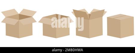 Set of open and closed boxes. Cardboard box. Vector illustration. Eps 10. Stock Vector