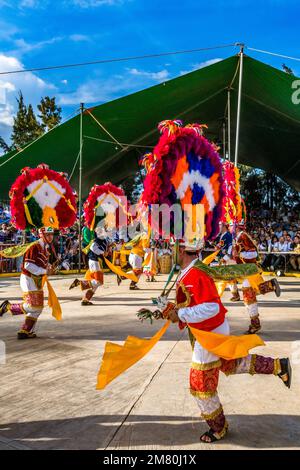 Dancers from Villa de Zaachila perform the Danza la Pluma at the Guelaguetza in San Antonino , Oaxaca, Mexico. Stock Photo